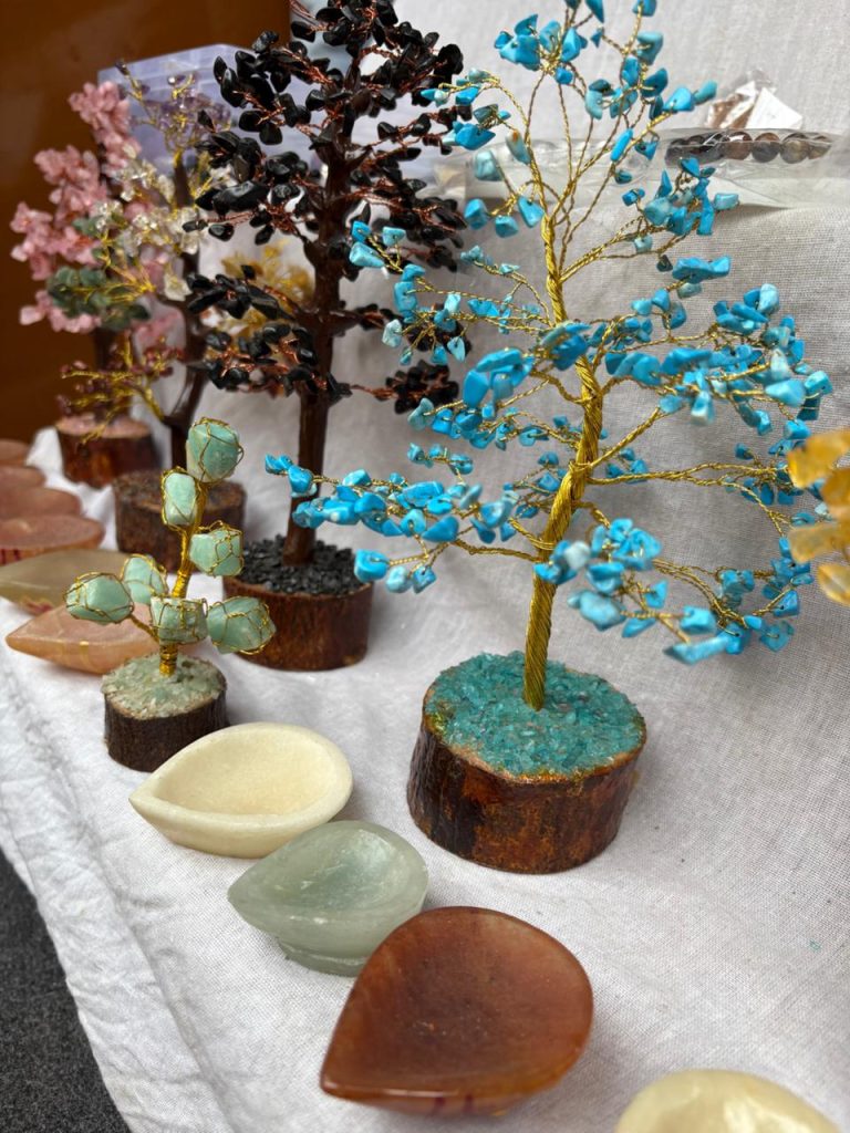 handcrafted tree with crystal leaves